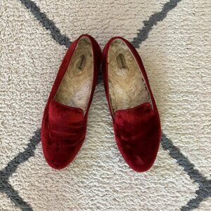 Birdies Slippers in Burgundy Velvet/Faux Fur US 7